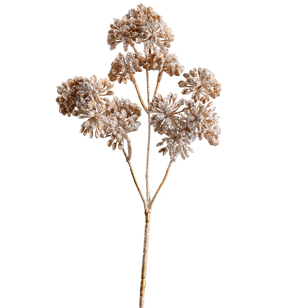 18" Glittered Artificial Sedum Succulent Stem -Champagne (Pack of 12)