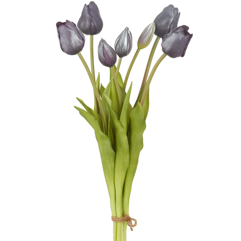 18" Glittered Tulip Silk Flower Stem Bundle -Purple (Pack of 12)