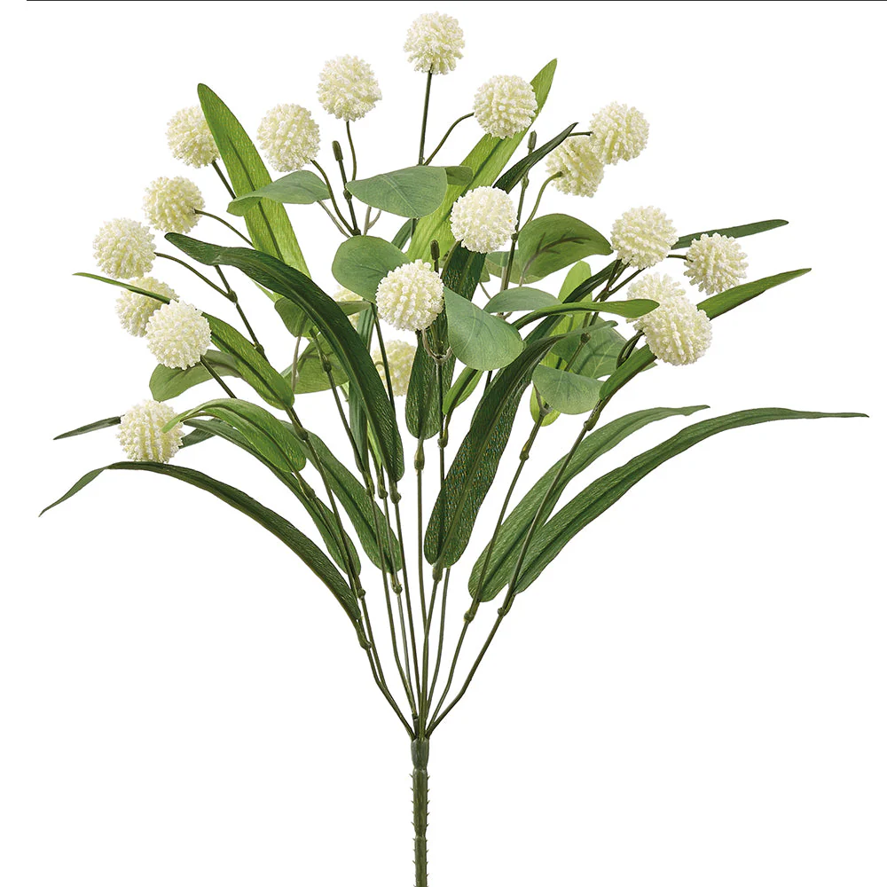 18" Globe Thistle Artificial Flower Bush -Cream (Pack of 12)
