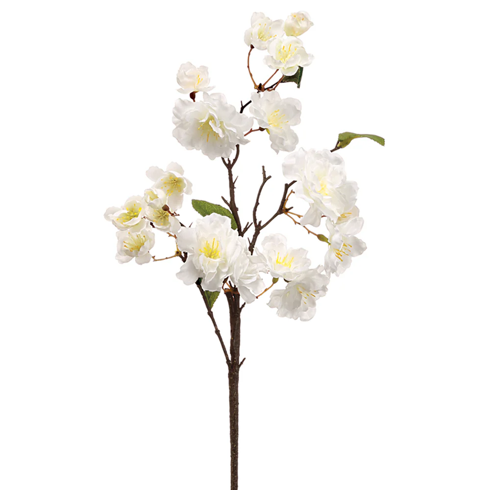18" Hand-Wrapped Silk Cherry Blossom Flower Spray -White (Pack of 24)