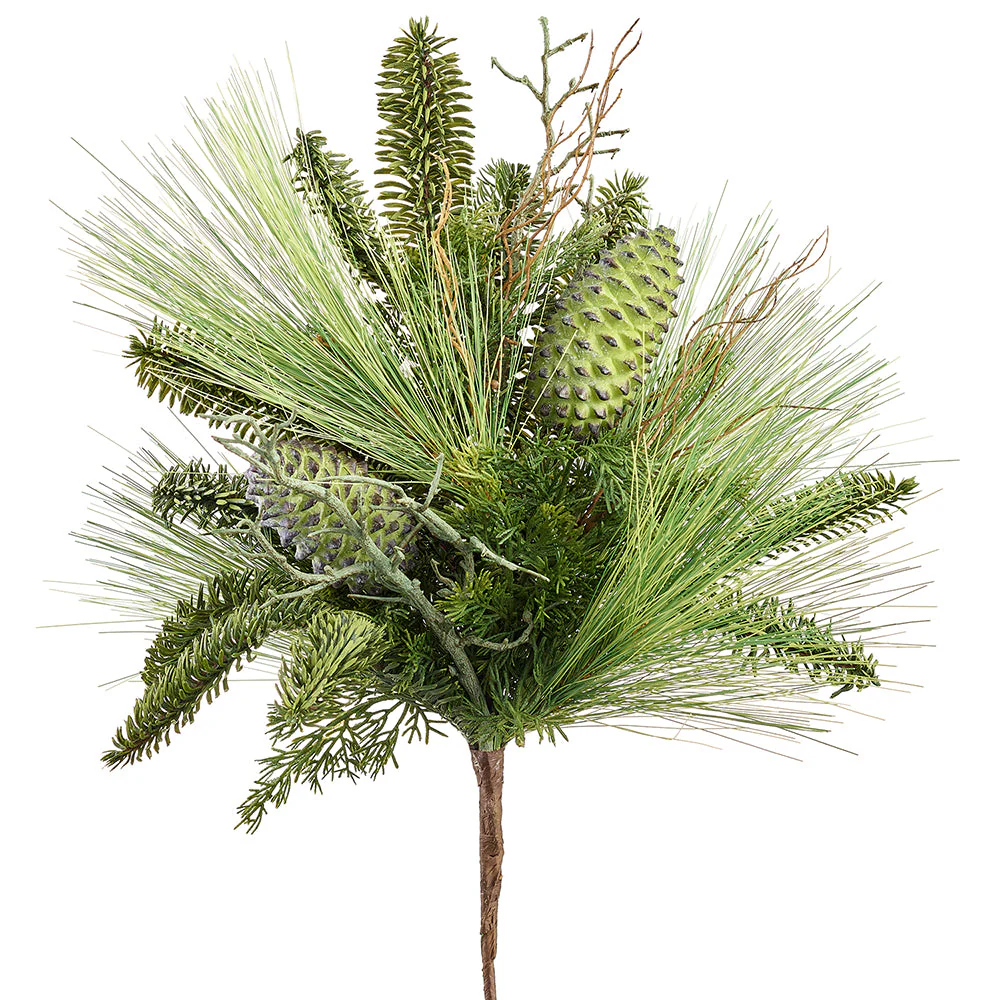 18" Mixed Long Needle Pine & Pinecone Artificial Plant -Green (Pack of 6)