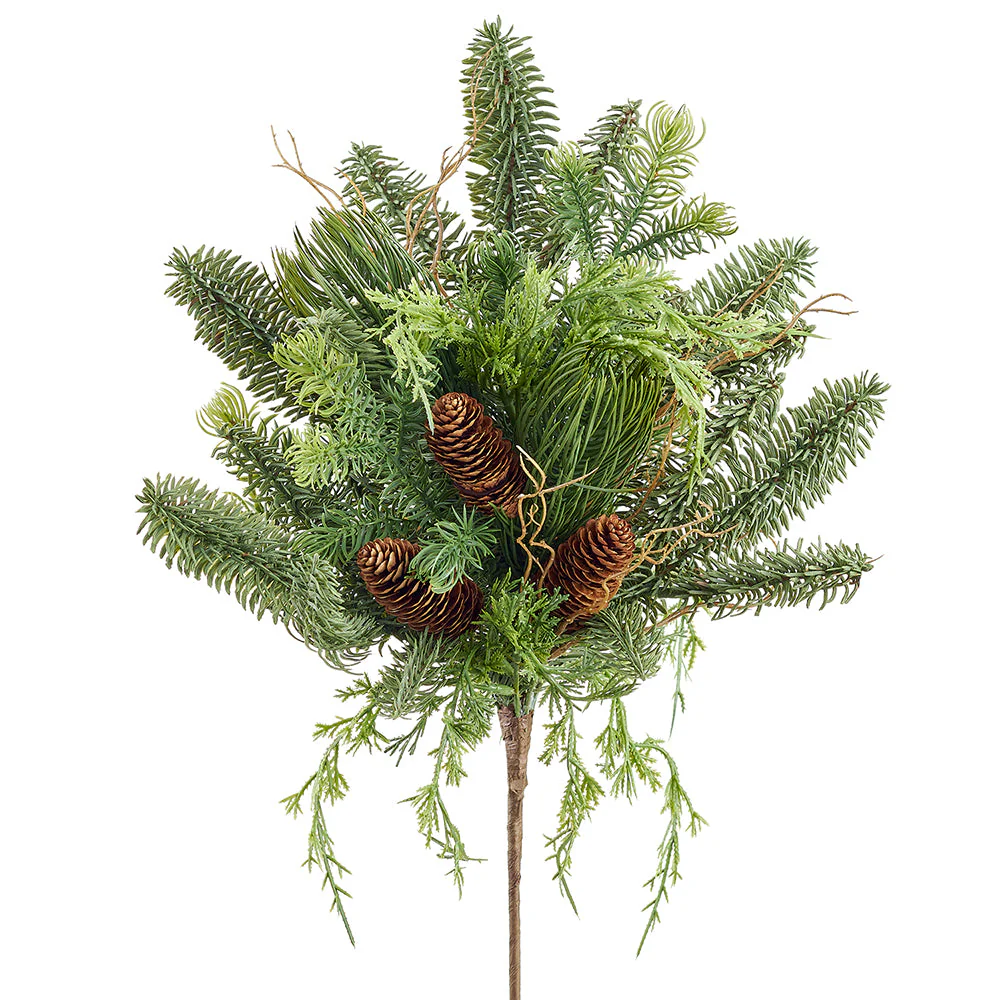 18" Mixed Pine, Cedar & Pinecone Artificial Plant -Green/Brown (Pack of 6)
