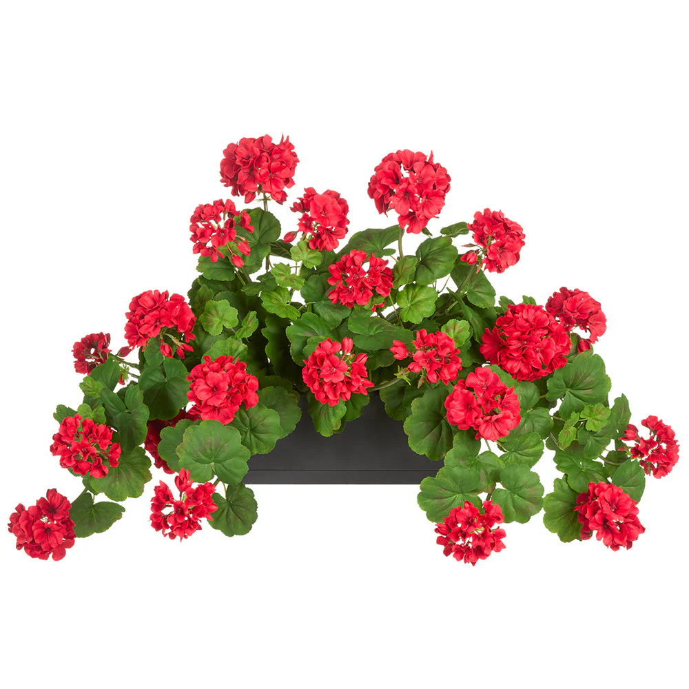 18" Outdoor Water-Resistant Artificial Geranium Flower Arrangement w/Plastic Planter -Red (Pack of 4)