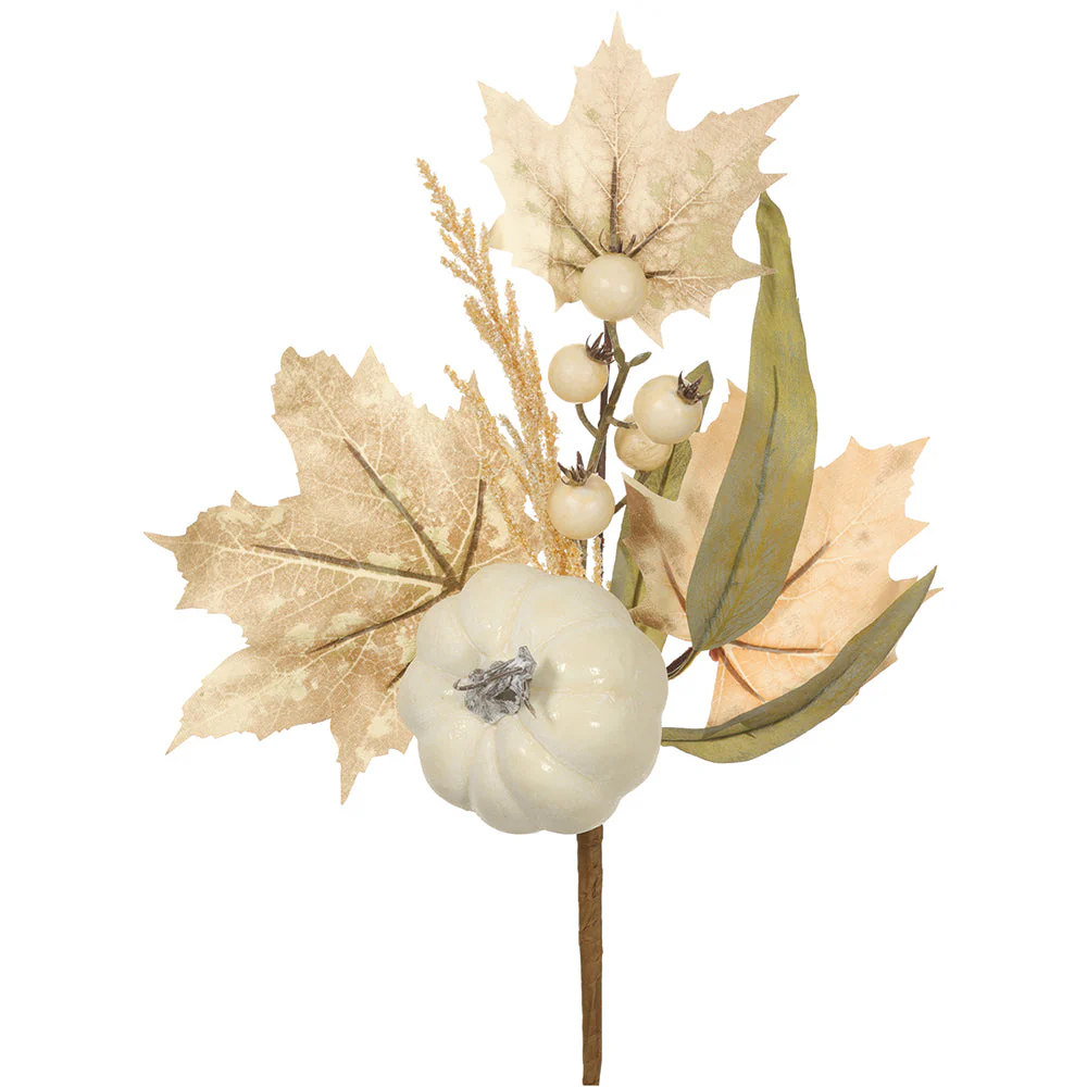 18" Pumpkin & Maple Leaf Artificial Stem -Cream/Tan (Pack of 12)