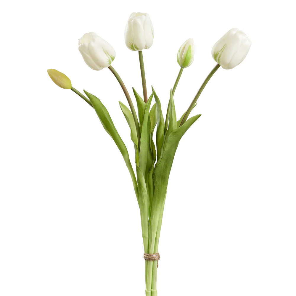 18" Real Touch Tulip Bud Silk Flower Bouquet -Cream (Pack of 12)