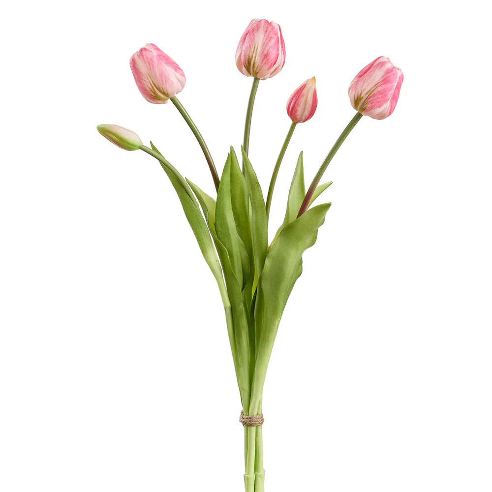 18" Real Touch Tulip Bud Silk Flower Bouquet -Pink (Pack of 12)
