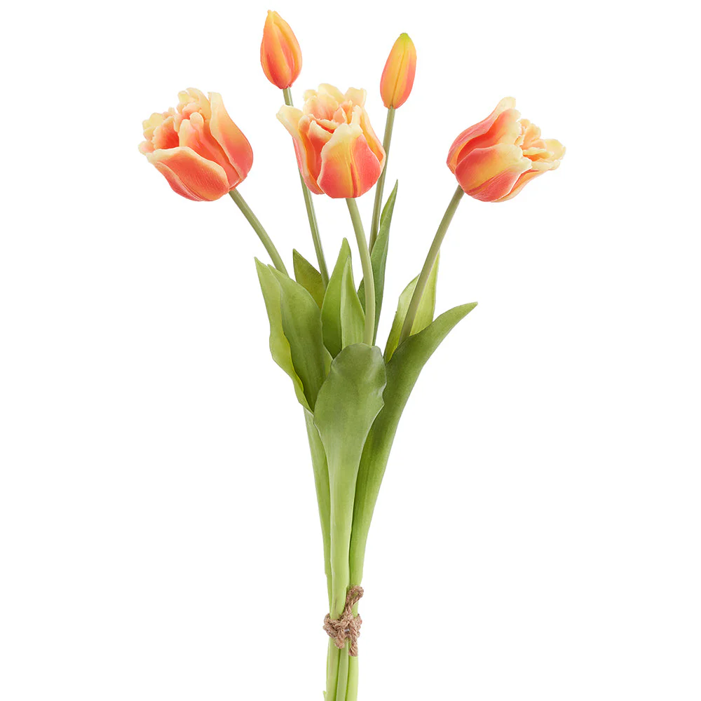 18" Real Touch Tulip Silk Flower Bouquet -Flame (Pack of 6)