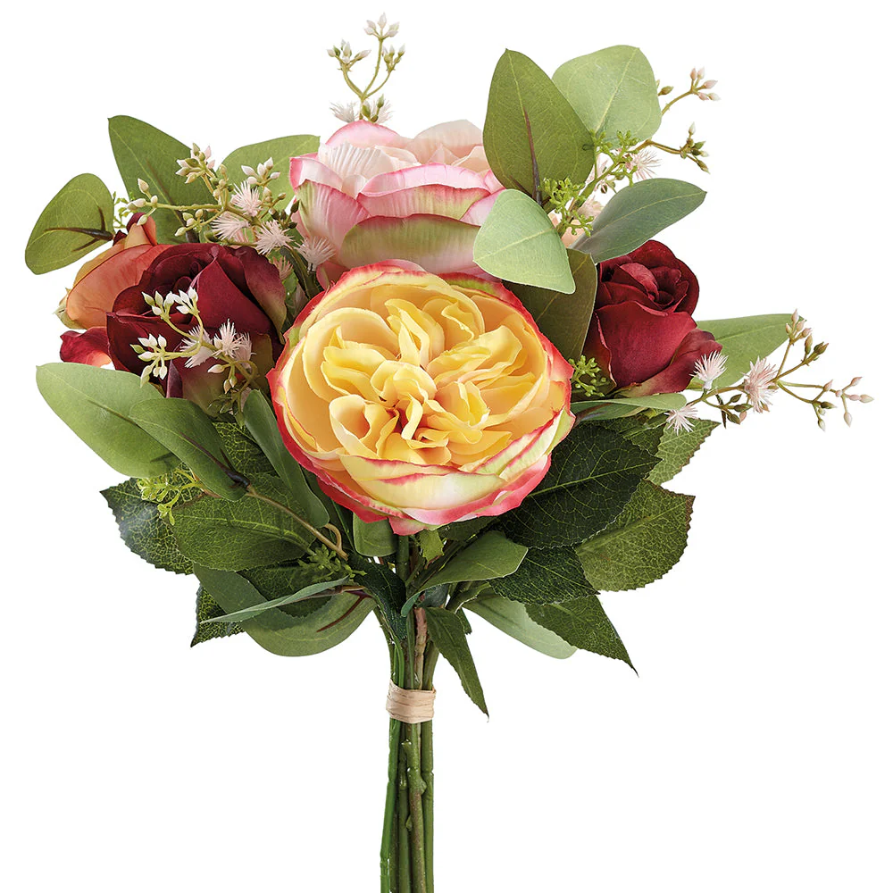 18" Rose & Eucalyptus Leaf Silk Flower Bouquet -Mixed Colors (Pack of 6)