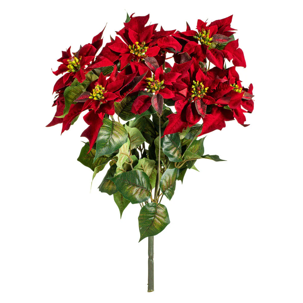 18" Silk Poinsettia Flower Bush -Red (Pack of 6)