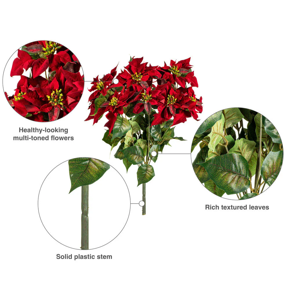 18" Silk Poinsettia Flower Bush -Red (Pack of 6) - Image 5