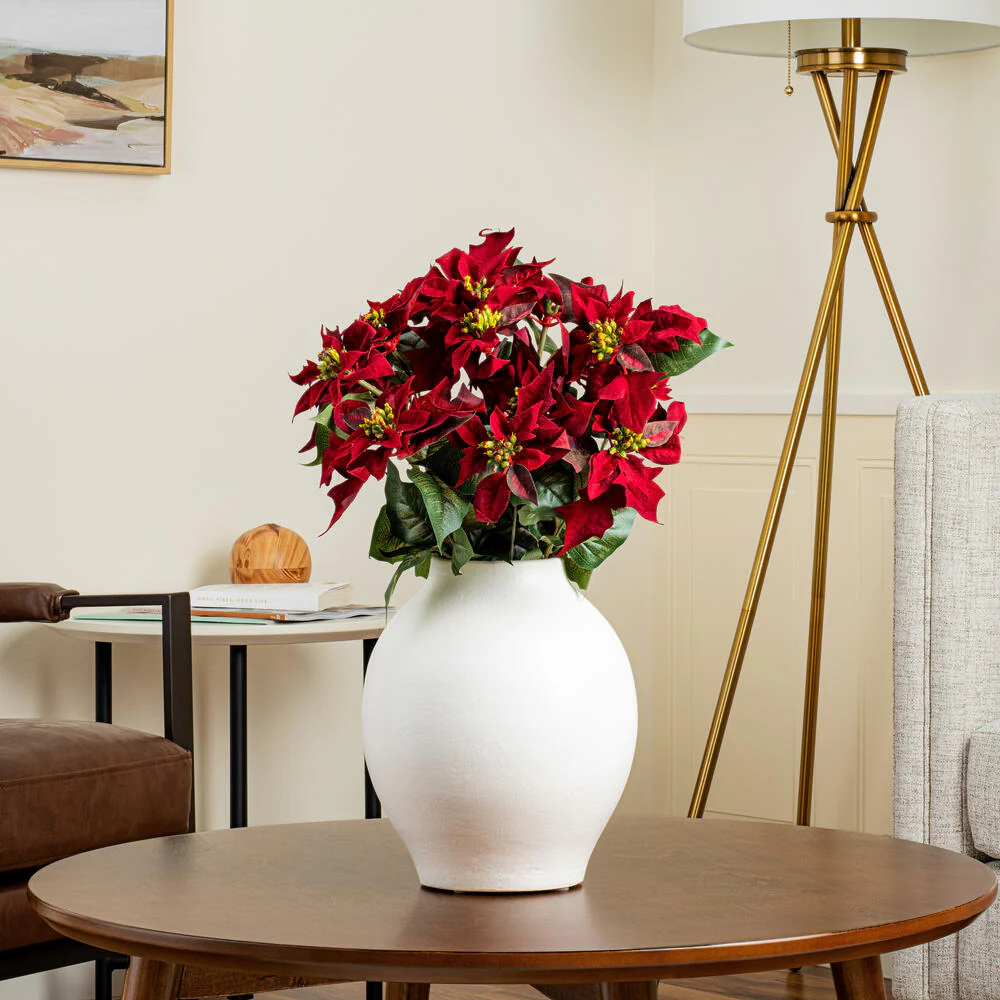 18" Silk Poinsettia Flower Bush -Red (Pack of 6) - Image 6