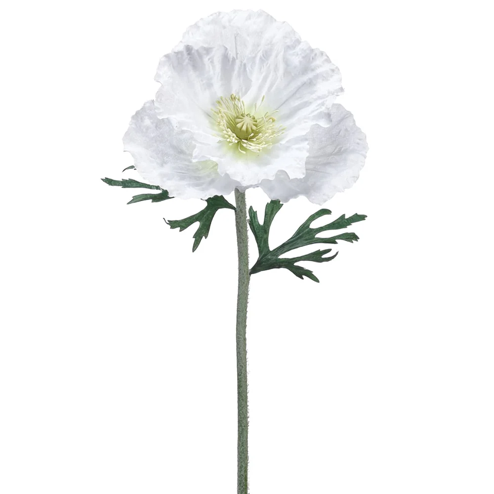 18" Silk Poppy Flower Stem -White (Pack of 12)
