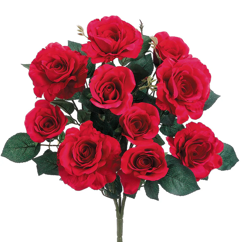 18" Silk Rose Flower Bush -Red (Pack of 12)