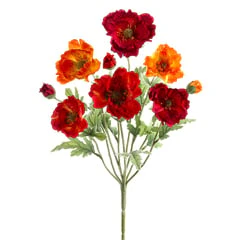 18" Silk Small Poppy Flower Bush -Red/Orange (Pack of 12)