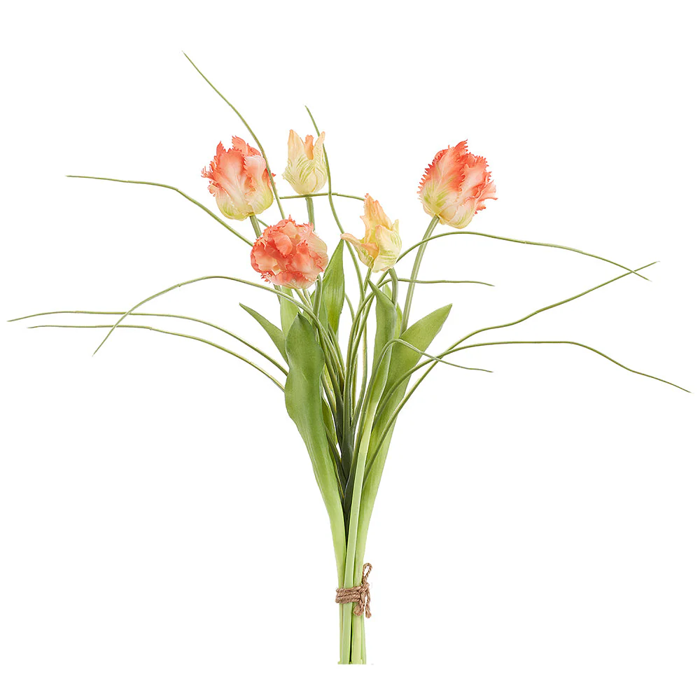 18" Tulip & Grass Silk Flower Stem Bundle -Orange/Green (Pack of 6)