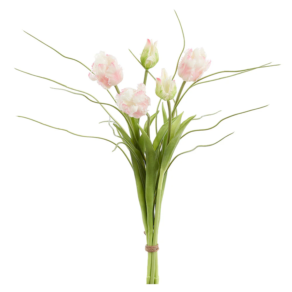 18" Tulip & Grass Silk Flower Stem Bundle -Soft Pink (Pack of 6)