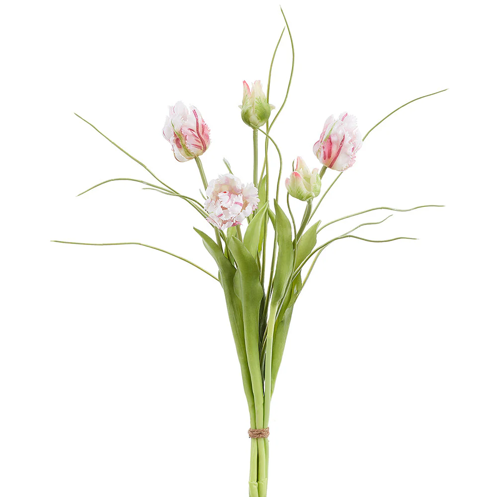 18" Tulip & Grass Silk Flower Stem Bundle -White/Boysenberry (Pack of 6)