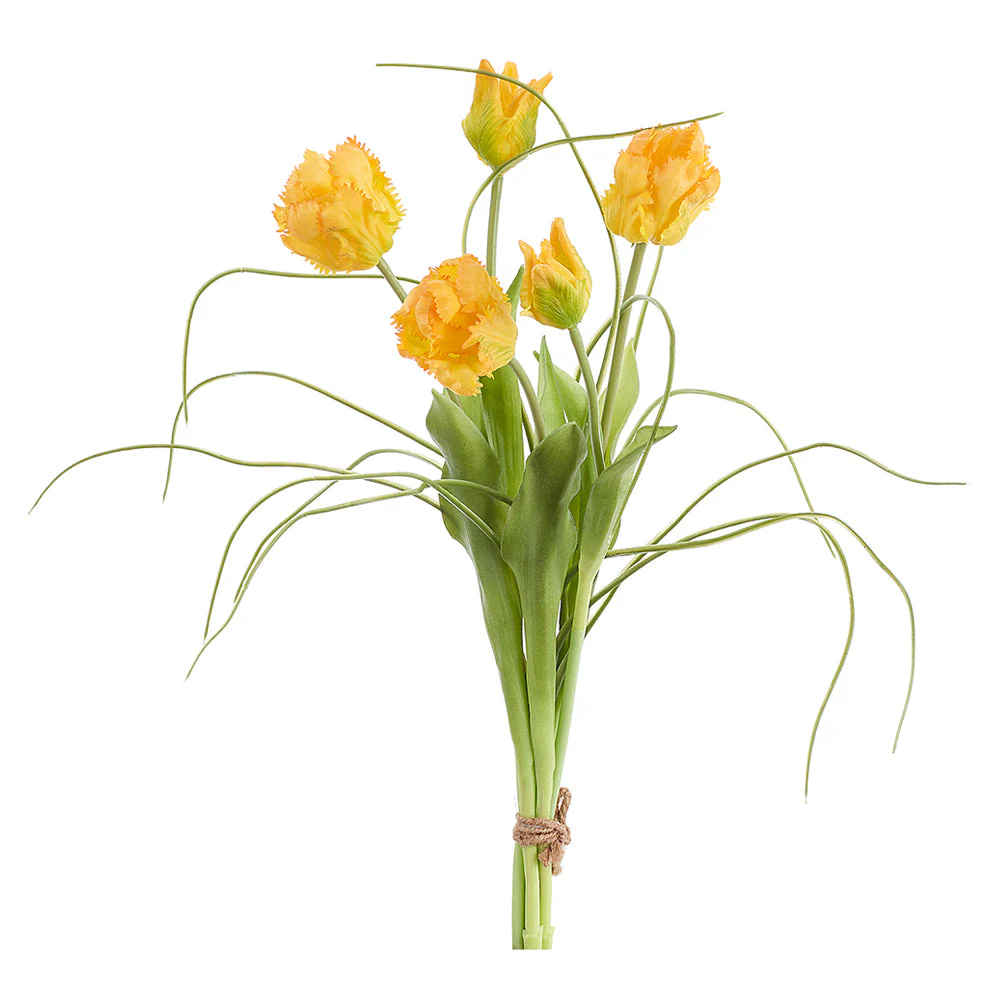 18" Tulip & Grass Silk Flower Stem Bundle -Yellow/Green (Pack of 6)