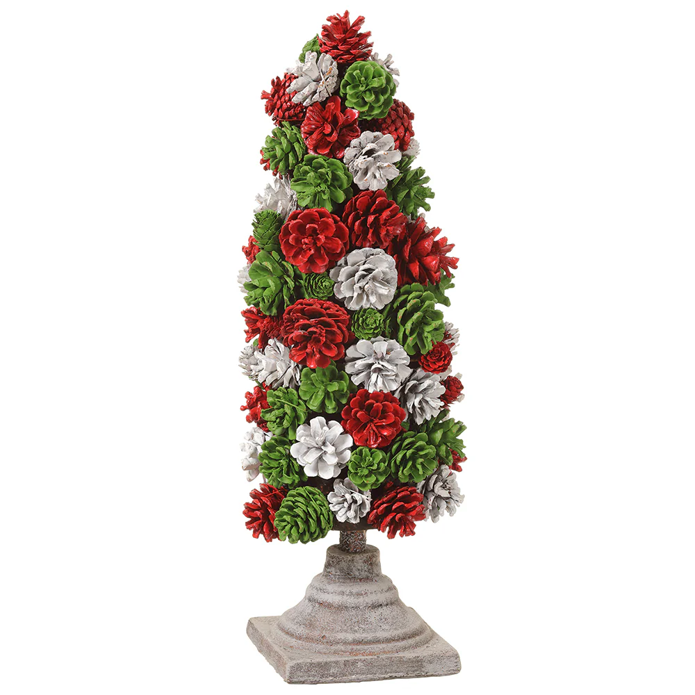 19.5" Pinecone Artificial Cone-Shaped Topiary w/Base -Mixed Colors (Pack of 2)