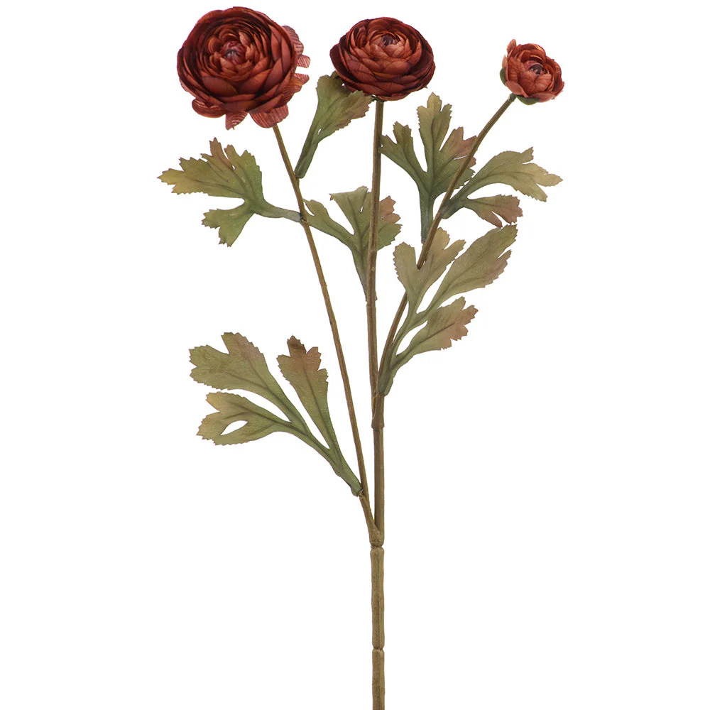 19.5" Ranunculus Silk Flower Stem -Brick (Pack of 12)