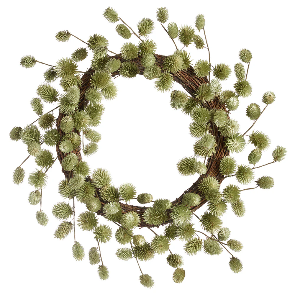19.7" Preserved Thistle Wreath -Green (Pack of 4)