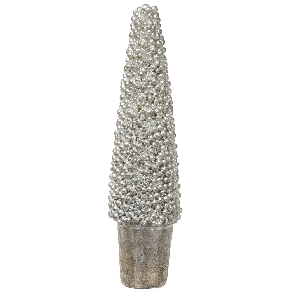 19" Berry Cone-Shaped Artificial Topiary w/Magnesium Oxide Pot -Silver (Pack of 2)