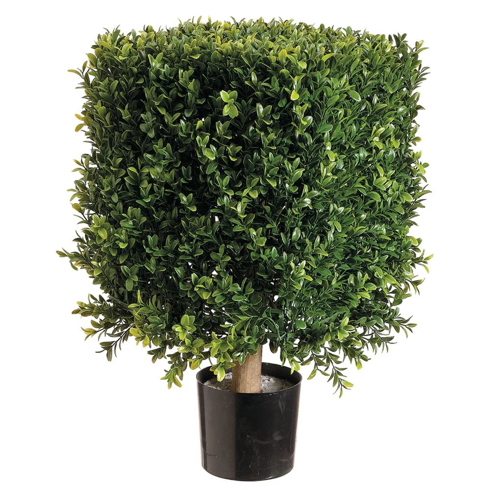 1'9" Boxwood Square-Shaped Artificial Topiary w/Pot -2 Tone Green
