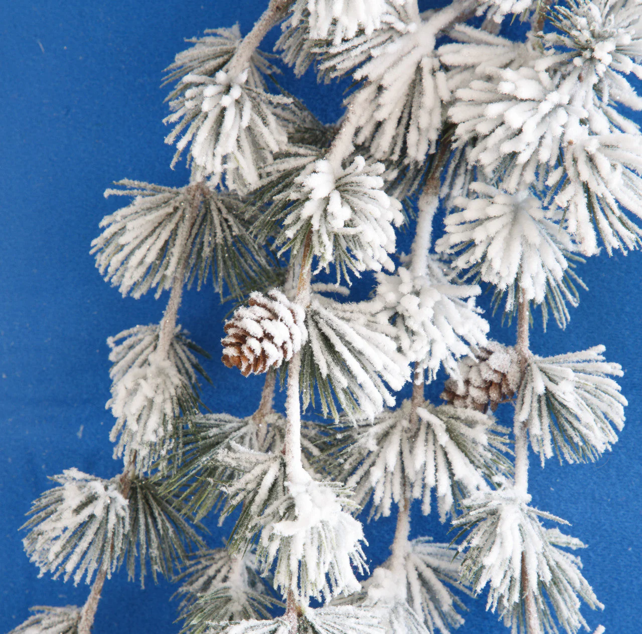 19" Hanging Flocked Artificial Butte Pine & Pinecone Stem -White/Green (Pack of 12) - Image 2