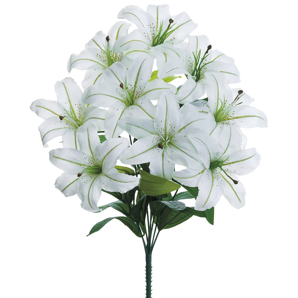 19" Lily Silk Flower Bush -White (Pack of 12)