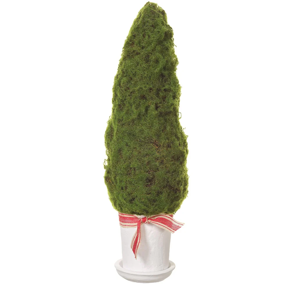 19" Moss Cone-Shaped Artificial Topiary w/Magnesium Oxide Planter -Green (Pack of 2)