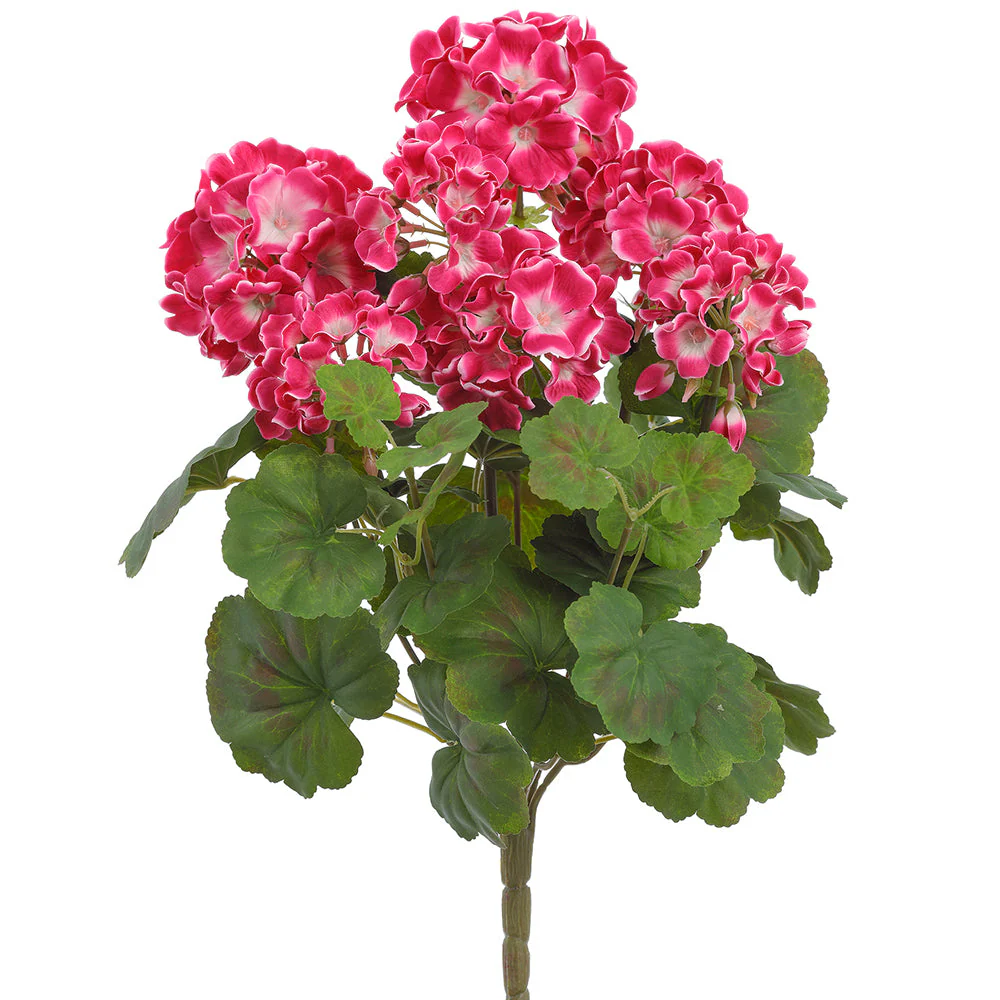 19" Outdoor Water-Resistant Artificial Geranium Flower Bush -Fuchsia (Pack of 12)