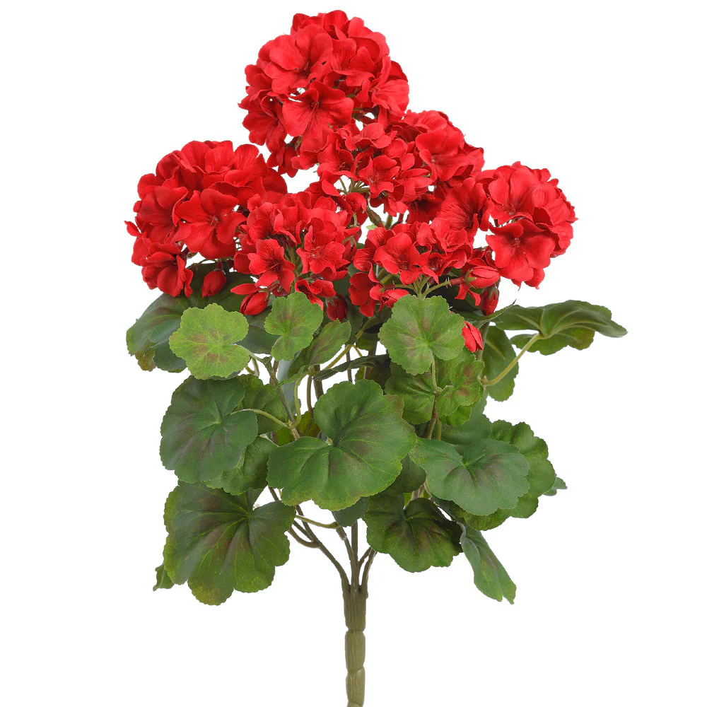 19" Outdoor Water-Resistant Artificial Geranium Flower Bush -Red (Pack of 12)