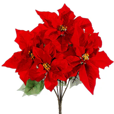 19" Outdoor Water-Resistant Artificial Poinsettia Flower Bush -Red (Pack of 12)