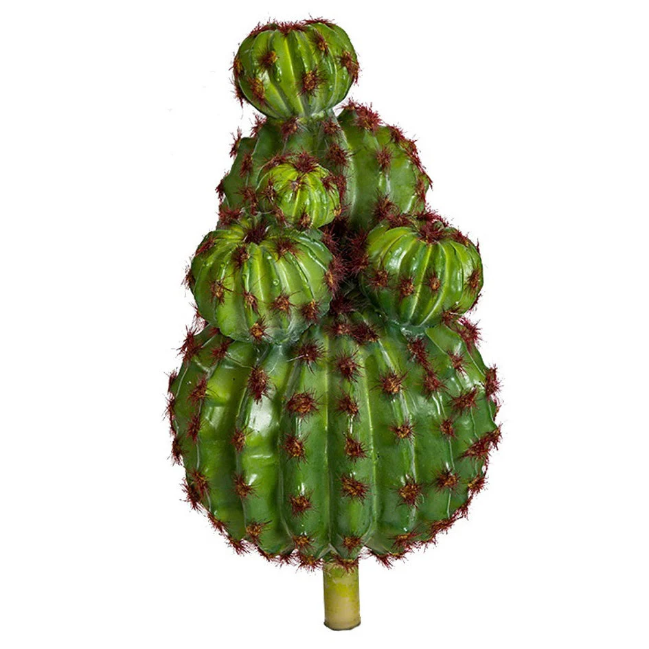 19" Plastic Barrel Cactus Artificial Plant w/Reddish Brown Needles -Green (Pack of 2)