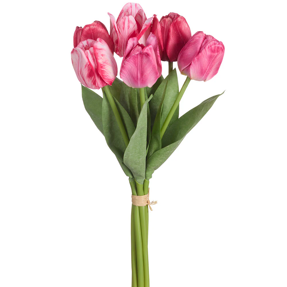19" Real Touch Tulip Silk Flower Stem Bundle -Beauty/Pink (Pack of 6)