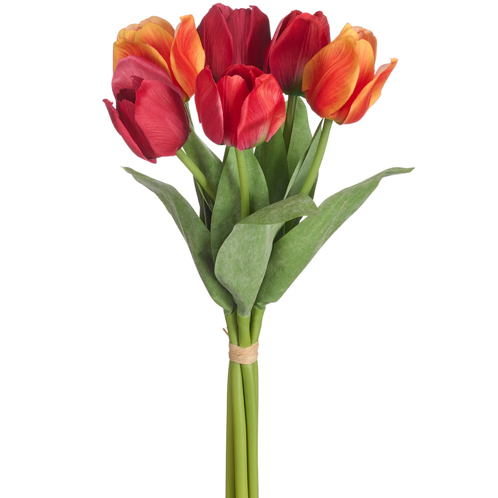 19" Real Touch Tulip Silk Flower Stem Bundle -Red/Orange (Pack of 6)