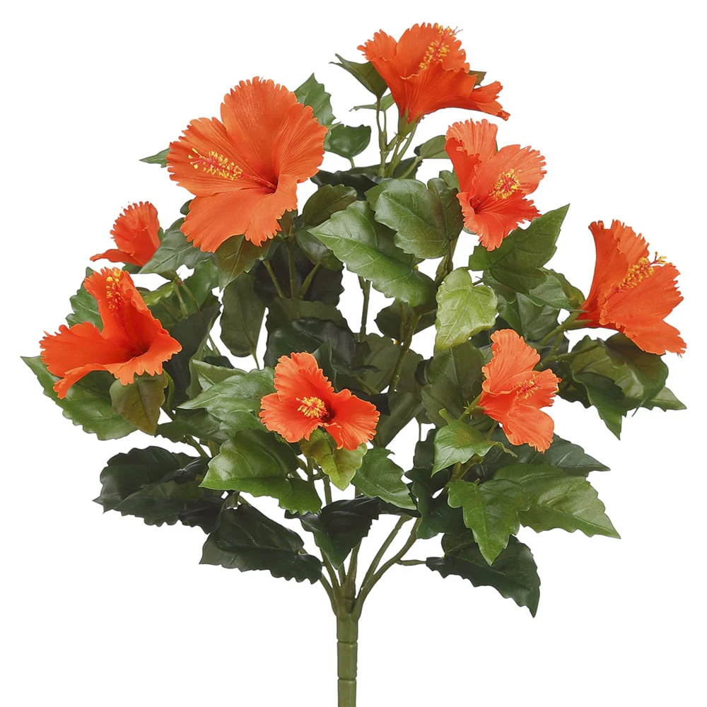 19" Silk Hibiscus Flower Bush -Orange (Pack of 6)