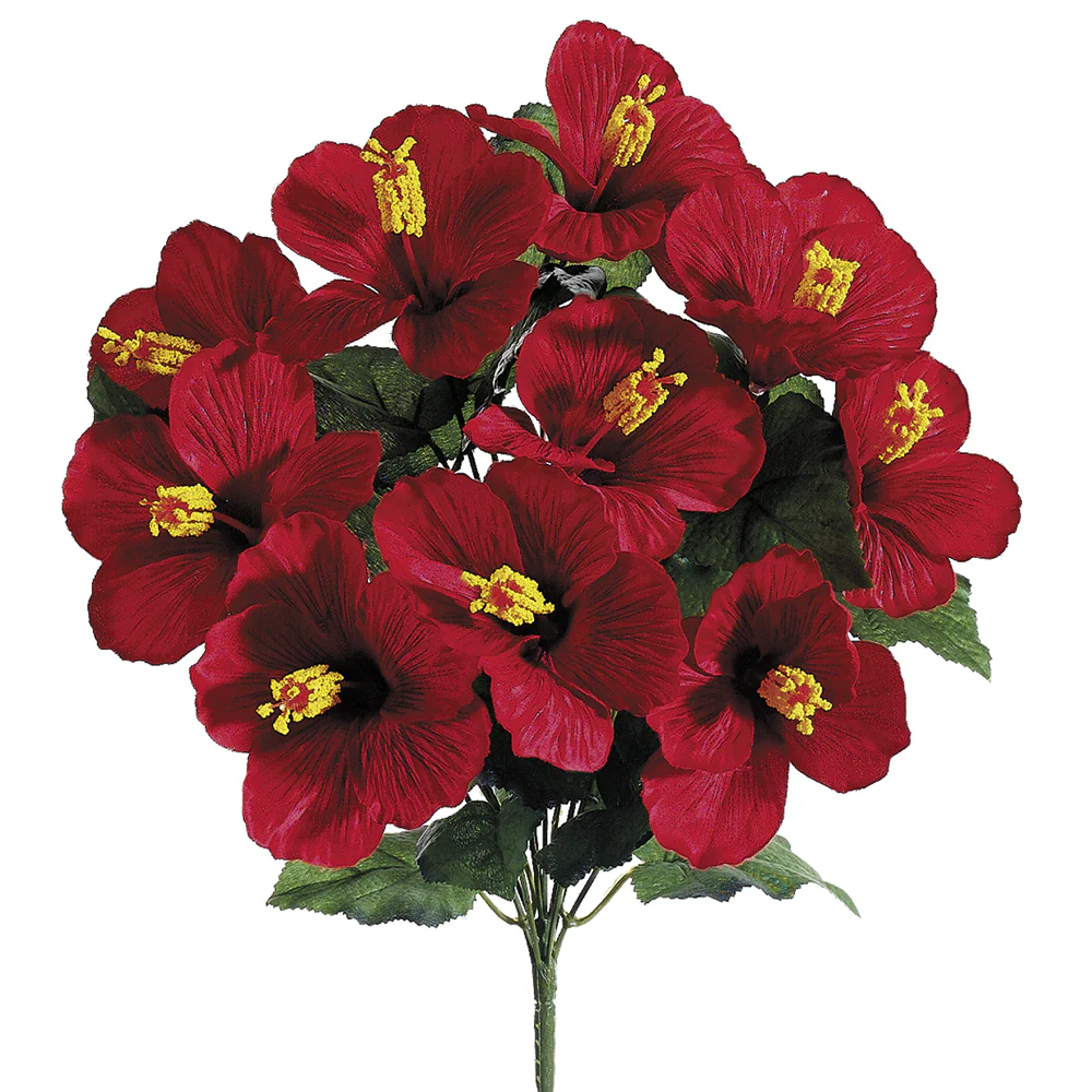 19" Silk Hibiscus Flower Bush -Red (Pack of 12)