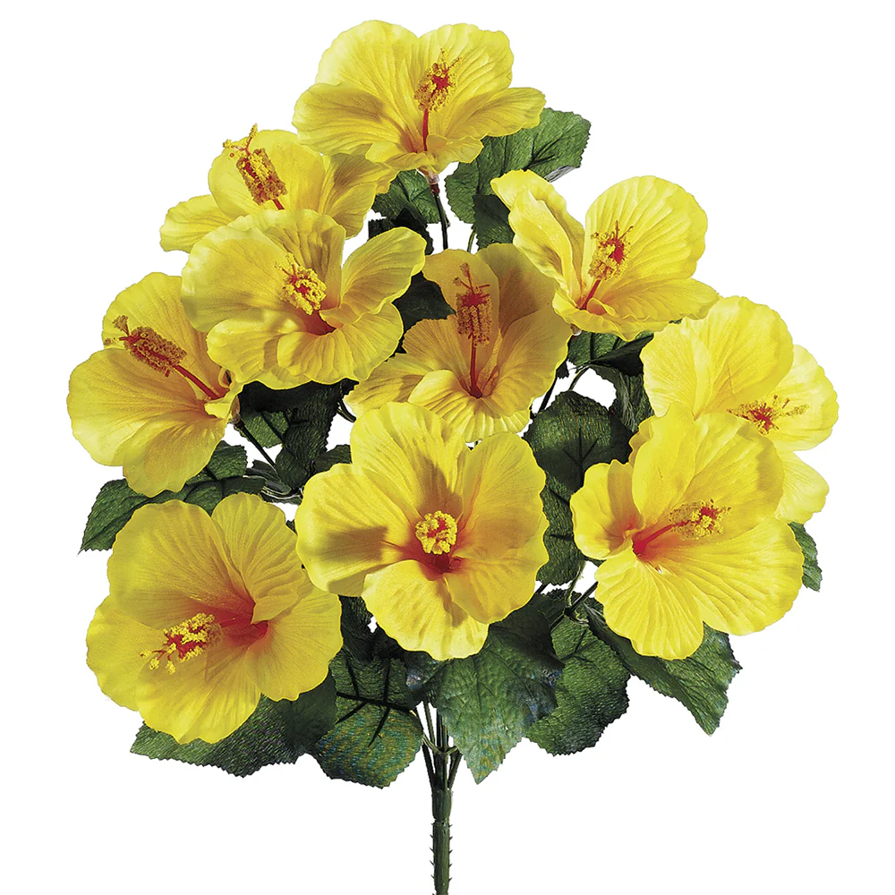 19" Silk Hibiscus Flower Bush -Yellow (Pack of 12)