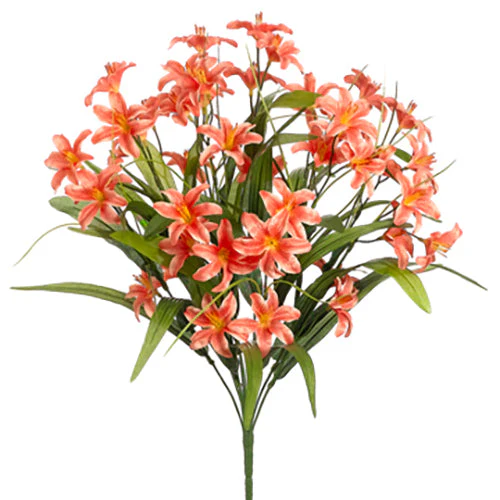 19" Silk Lily Flower Bush -Coral (Pack of 12)