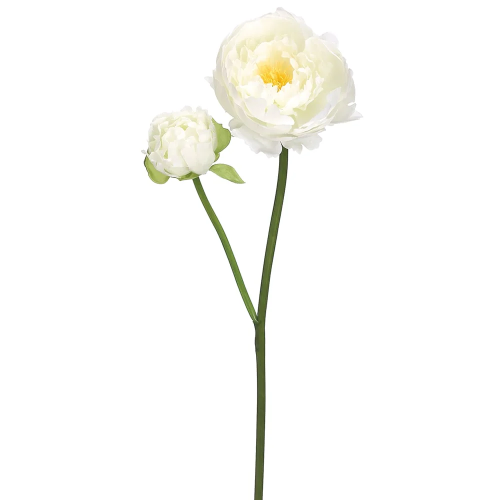 19" Silk Peony Flower Stem -White (Pack of 12)