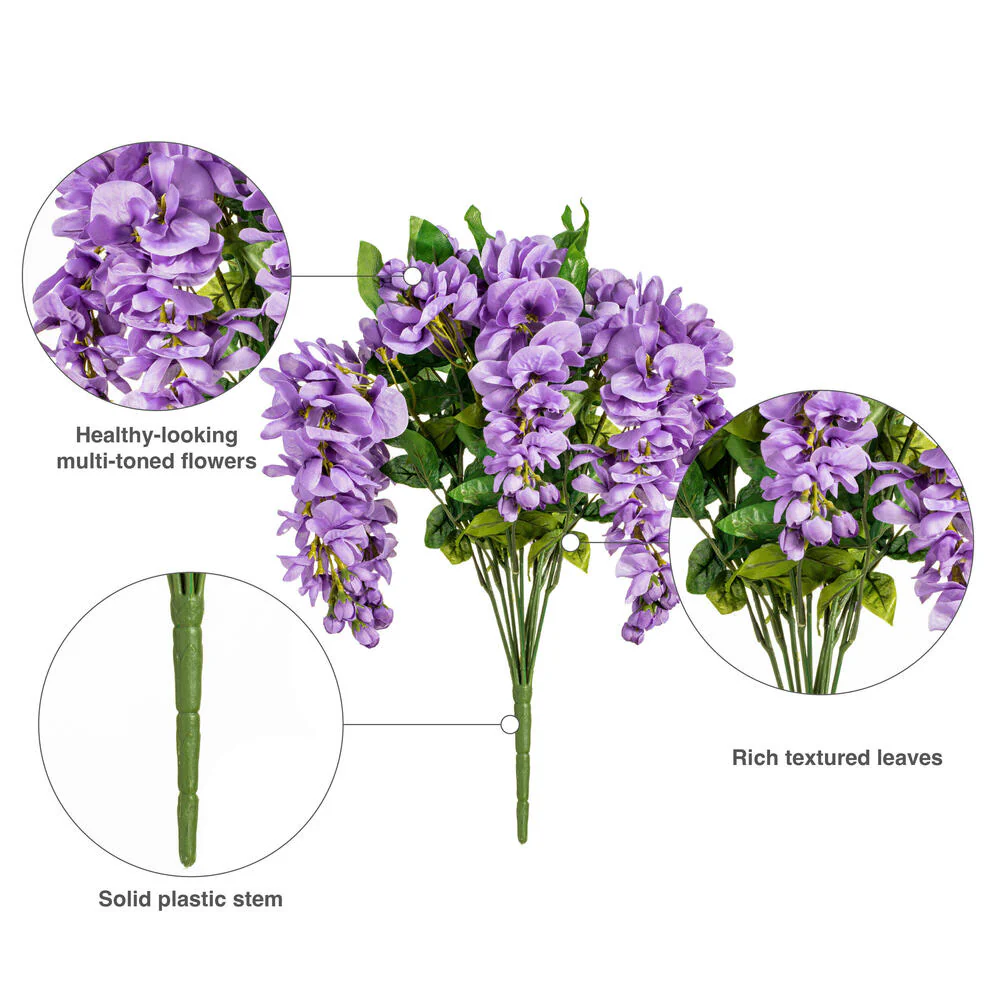 19" Silk Wisteria Flower Bush -Lavender (Pack of 4) - Image 6