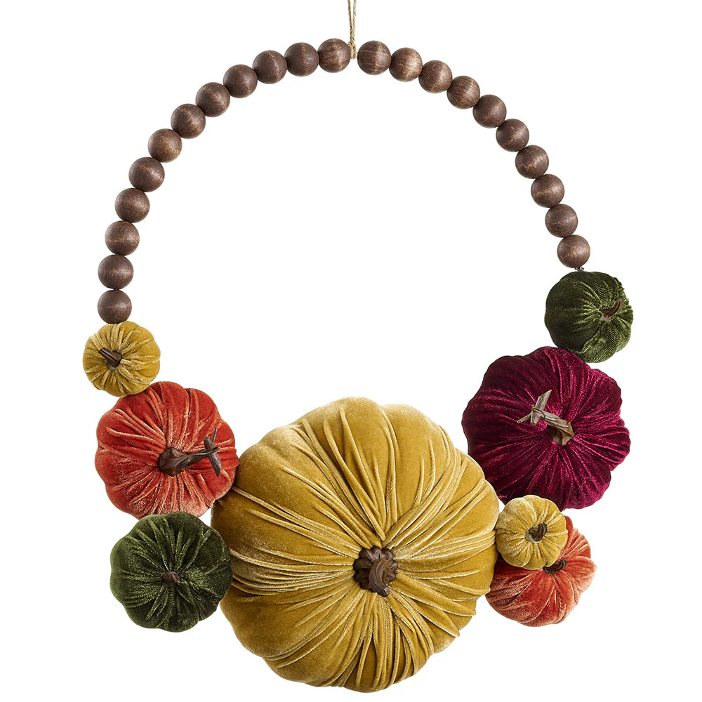 19" Velvet Pumpkin Artificial Wreath -Mixed Colors