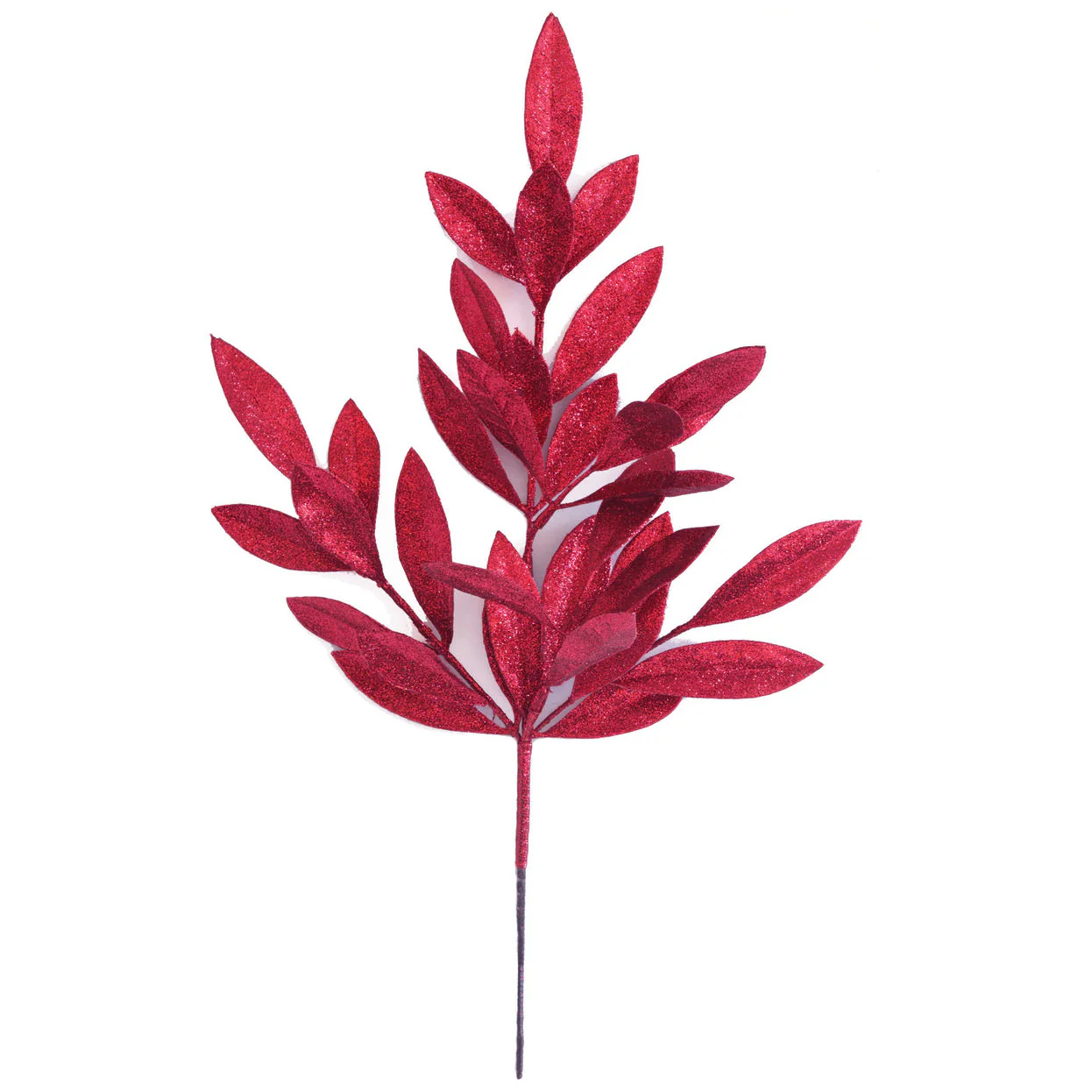 20.5" Glittered Artificial Bay Leaf Stem -Burgundy (Pack of 24)
