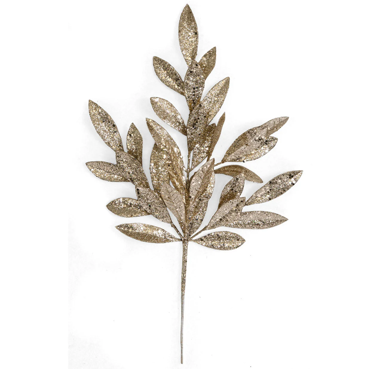 20.5" Glittered Artificial Bay Leaf Stem -Champagne/Gold (Pack of 24)