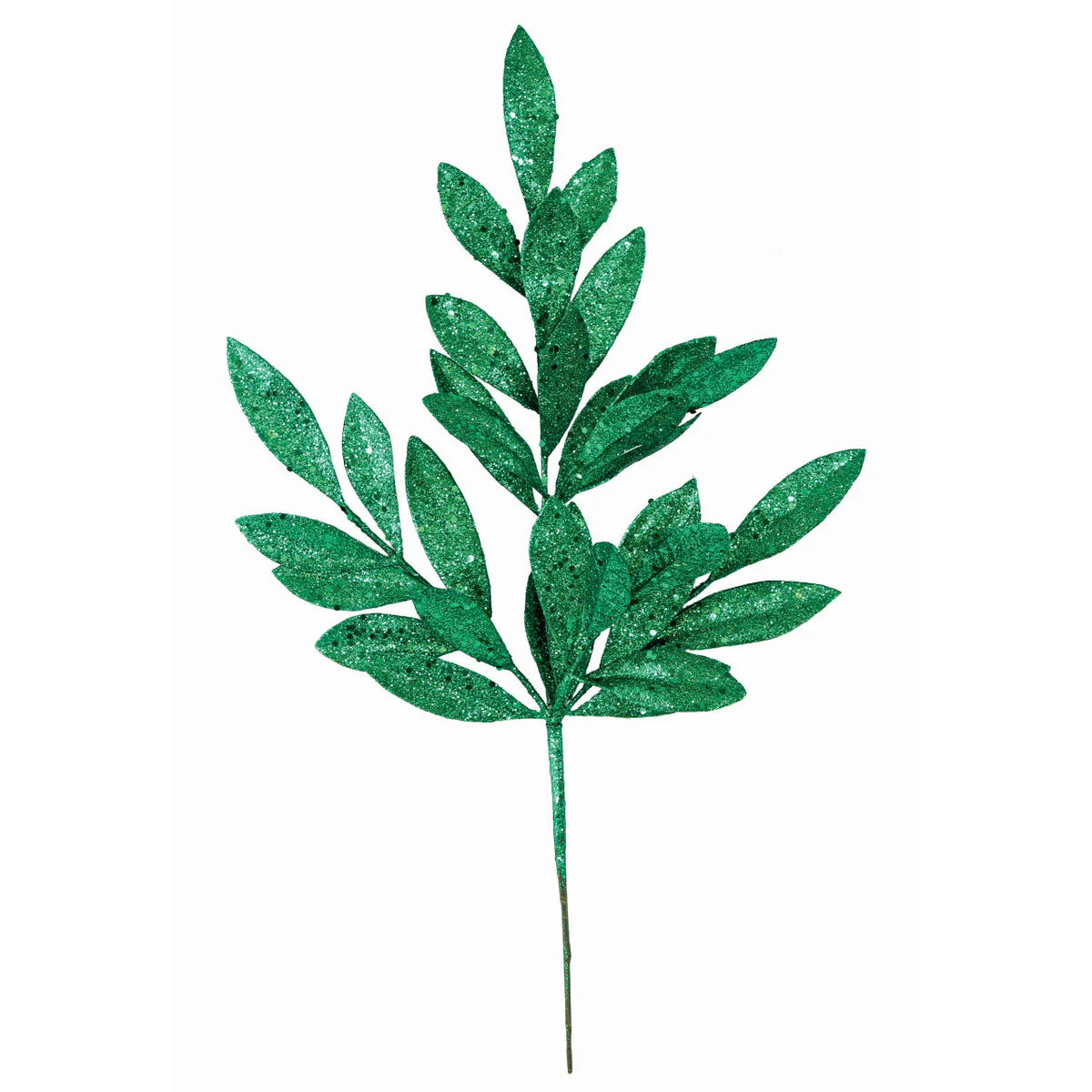 20.5" Glittered Artificial Bay Leaf Stem -Dark Green (Pack of 24)