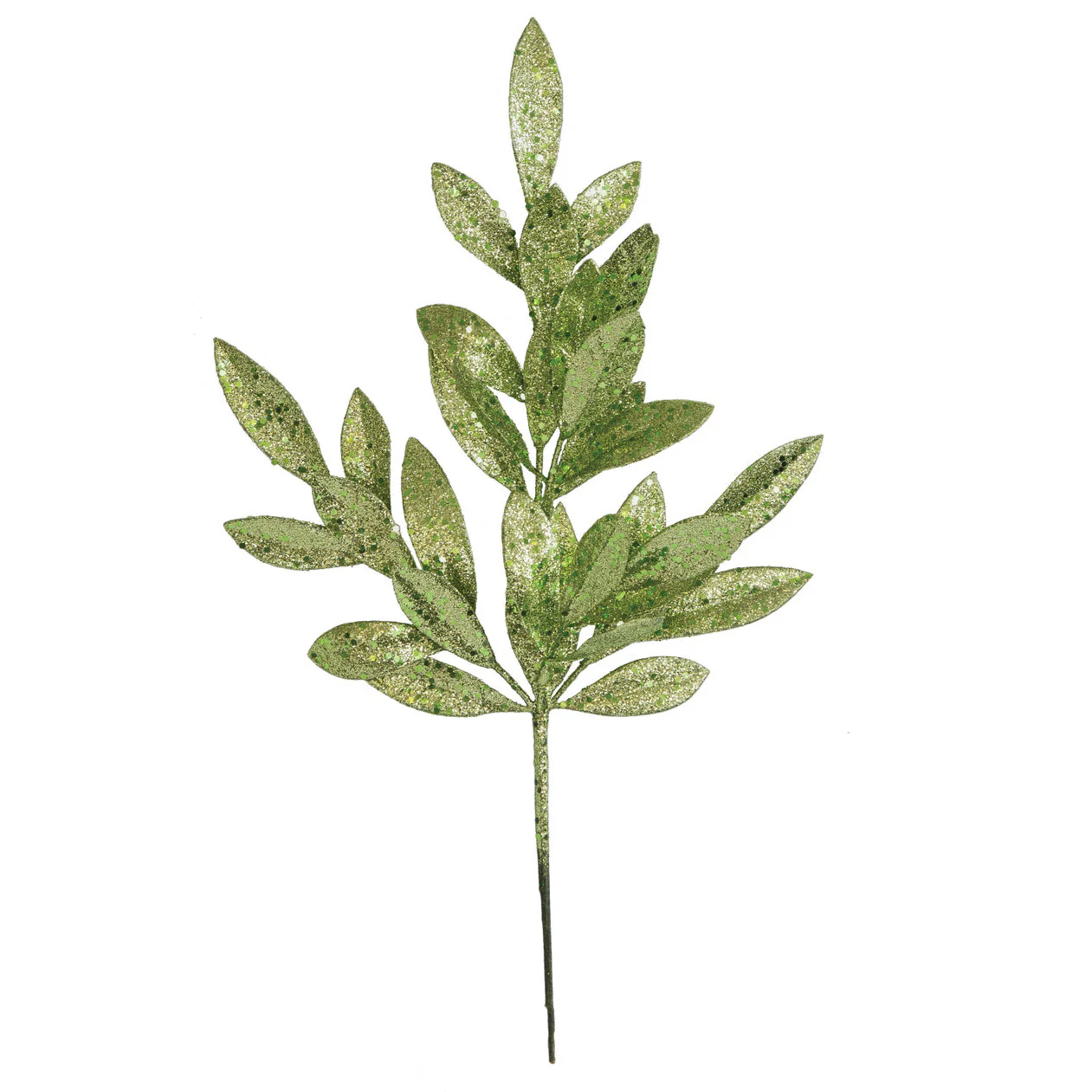 20.5" Glittered Artificial Bay Leaf Stem -Emerald Green (Pack of 24)