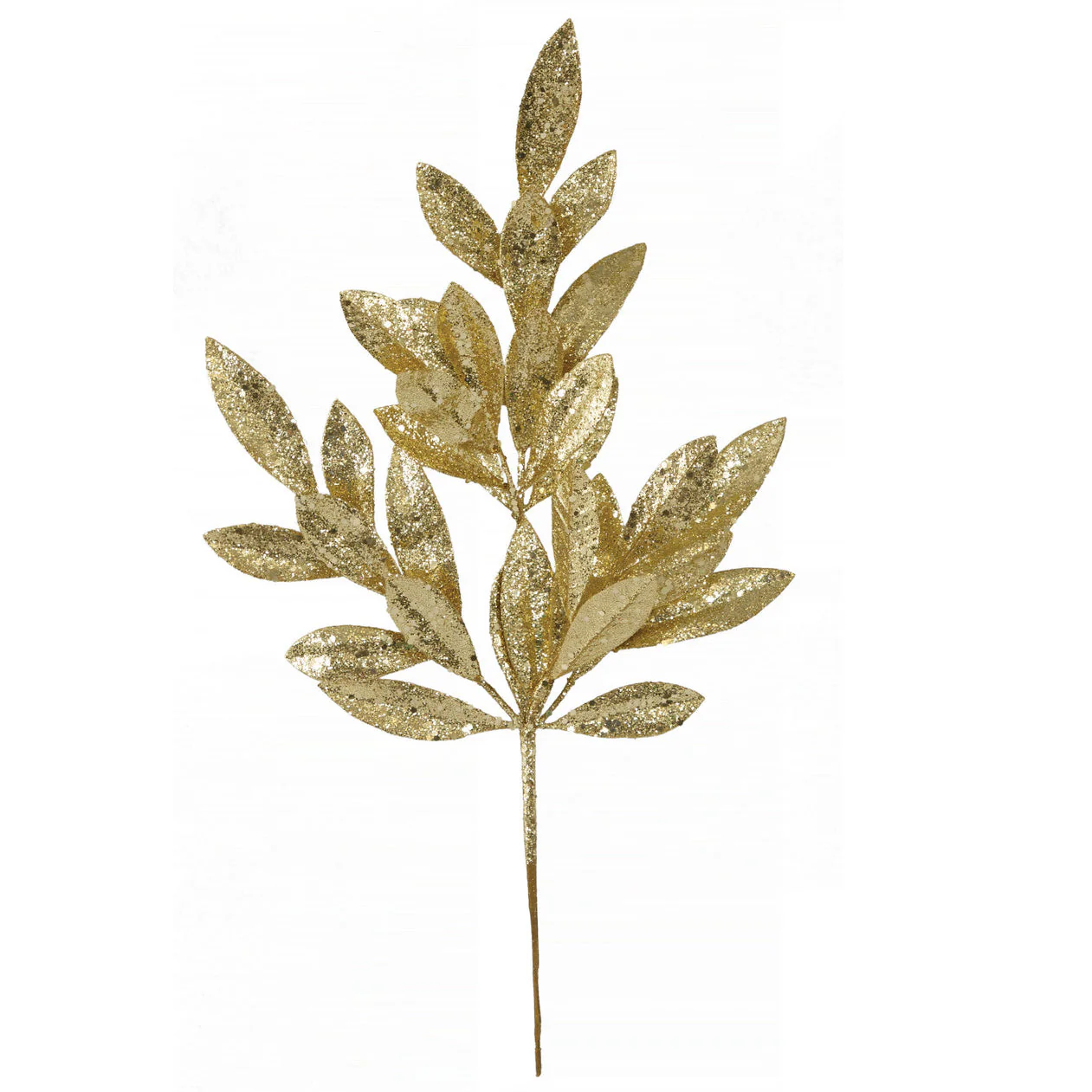 20.5" Glittered Artificial Bay Leaf Stem -Gold (Pack of 24)