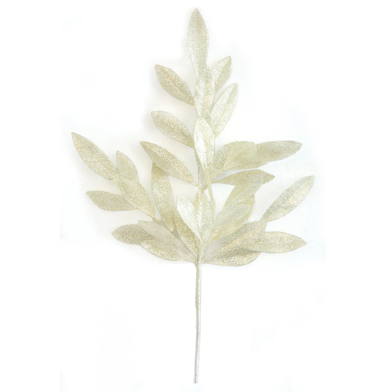 20.5" Glittered Artificial Bay Leaf Stem -Platinum (Pack of 24)