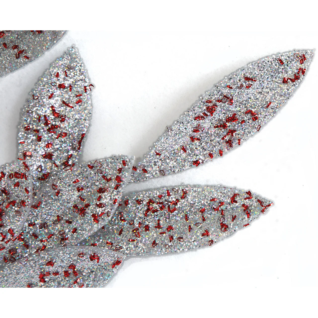 20.5" Glittered Artificial Bay Leaf Stem -Silver/Red (Pack of 12) - Image 2
